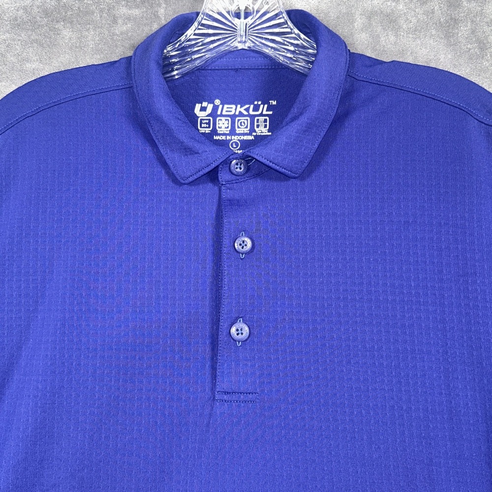 IBKUL Polo Shirt Mens Large Blue Long Sleeve UPF 50 Quick Dry Performance Golf - Picture 2 of 9